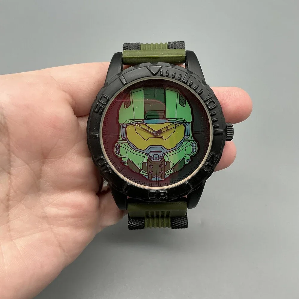 Accutime Halo 5 Guardians Mens Watch 51mm Helmet Green Silicone New Battery